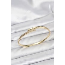 Pirinç Gold Renk Zirkon Taşlı Kadın Kelepçe Bileklik Tj-bb82 Tdrtr