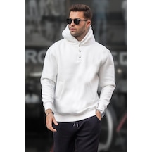 Madmext Ekru Kapüşonlu Düğme Detaylı Sweatshirt 6150-ekru Ekru