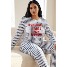 Siyah İnci Pamuklu Likralı Büyük Beden Battal Boy Örme Pijama Takım 26240938 Çok Renkli
