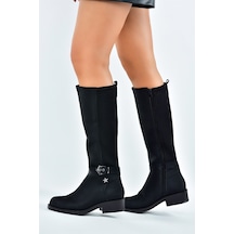 Fox Shoes Siyah Arkası Dalgıç Streç Kumaş Kısa Topuklu Günlük Kadın Çizme G674240109 Siyah Streç