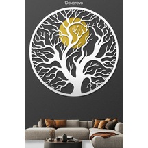 Hayat Ağacı Ve Güneş Metal Duvar Tablosu - Metal Duvar Sanatı - Beyaz - 30 X 30 Cm