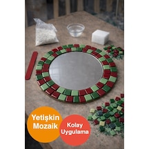 28x28cm Yuvarlak Pleksi Aynalı Yetişkin Mozaik Set Başlangıç Seviye Kırmızı-yeşil