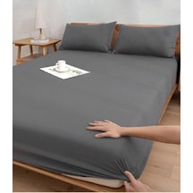 Çift Kişilik 160x200 30 Cm Fitted Lastikli Çarşaf Gri Koyu Gri