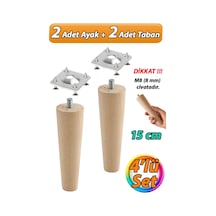 Ahşap Ayak 15 Cm 4'lü Set M8 Civatalı Bağlantı Aparatlı Dolap Mobilya Koltuk Kanepe Destek Ayağı Aya Diğer