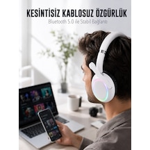 Mey İthalat Rgb Işıklı Mikrofonlu Bluetooth Kulaklık Beyaz Over-ear Tasarım Type-c Şarjlı