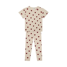 Antebies Kalp Jakar Kısa Kollu Taytlı Pijama Takımı Kırmızı