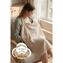 Çift Katlı Müslin Anne Bebek Emzirme Önlüğü %100 Pamuk Çok Amaçlı Bebek Arabası Puset Örtüsü Bej