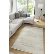 Beyaz Gri Polyester Halı Saçaklı Tozumaz Salon Oturma Çocuk Odası Yolluk A. Gri