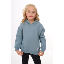 Toontoy Kız Çocuk Oversize Kapüşonlu Düşük Omuz Baskılı Sweatshirt - 3 İplik Şardonlu Mint