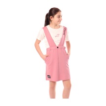 Toontoy Kız Çocuk Bisiklet Yaka Basic T-shirt Ve Askılı Cepli Nakış Baskılı Salopet Elbise - 2'li Takım Gülkurusu