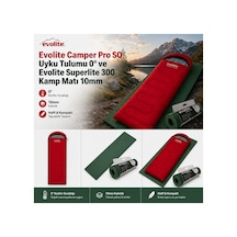 Pro Sq 0 C Dikdörtgen Uyku Tulumu + Superlite 300 10mm Kamp Matı Seti Kırmızı