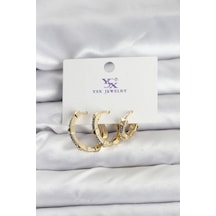 Clariss Gold Renk Zirkon Taşlı Kadın Küpe Çok Renkli