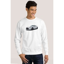 Nissan Gt R Ön Baskılı Beyaz Erkek Örme Sweatshirt