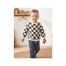 Deniva Kids Erkek Çocuk Dama Desenli Bisiklet Yaka Sweatshirt Ve Beli Lastikli Eşofman Altı Pamuklu 2'li İkili Takım Çok Renkli