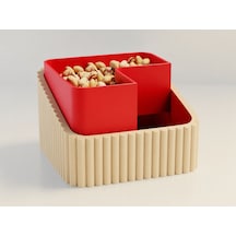 3d Baskı Fıstık Kasesi - Çift Hazneli Kabuk Ayırıcı Sunum Kasesi - Bej Kırmızı Çok Renkli