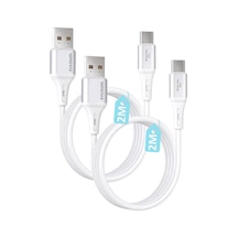 2ad X 2metre Set, Usb A-type C, 3.1a Hızlı Şarj Kablosu, Wahoo 2ad X 2metre Beyaz