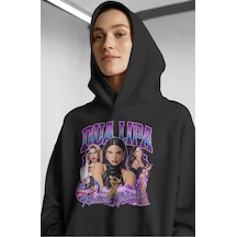 Sevbano Dua Lipa Şarkıcı Ön Baskılı Unisex Oversize Premium Hoodie Siyah