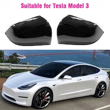 Parlak Siyah-boynuz-kapakları Değiştirin Tesla Model 3 İçin Abs Karbon Fiber Renkli Ayna Kapakları Koruma 2017 2018 2019 2020