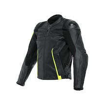 Dainese Vr46 Curb Deri Ceket Siyah Fluo Sarı