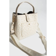 Just Polo Kadın Orijinal 4 Bölmeli Lüks El & Omuz Çantası Shoulder Bag Ebat: 25x25 Cm Krem