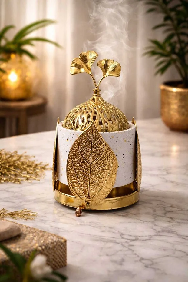 Banum Luxury Çok Amaçlı Şık Beyaz Ve Altın Tonlu Tütsülük