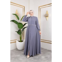 Nevayla Moda Yaka Ve Bel Nakış Detaylı Ferace - Gri / F0143 Gri