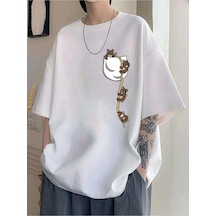 Tarzsokak Cep Ayıcık Baskılı Oversize Unisex Pamuk Beyaz