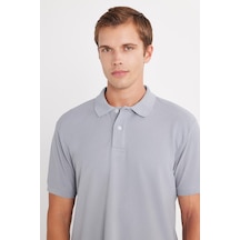 Tudors Erkek Regular Fit Klasik Kesim Pamuklu Yumuşak Dokulu Serin Tutan Kumaş Düz Gri Polo Yaka Tişört-35005 Gri
