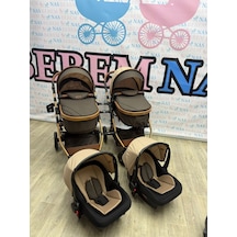 Bebemnas İkiz Yanyana Ayrılıp Birleşen Travel Bebek Arabası + 2 Adet Puset Dahil Tam Set