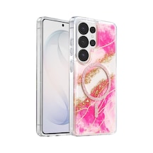 Onegif Samsung Uyumlu Galaxy S26 Ultra Lotus Simli Magsafe Kapak - Pembe