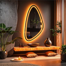 Sinela Amber Led'li Lazer Kumlamalı Lavabo & Banyo Aynası Dokunmatik Sensörlü 120 X 60 Cm Turuncu