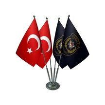 Masa Üstü Pöh Polis Özel Harekat Bayrağı Türk Bayrağı Dörtlü Krom