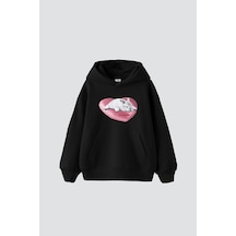 Bunny Baskılı Oversize Unisex Beyaz Siyah