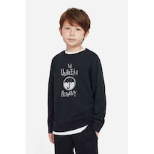 Tshirthane The Umbrella Academy Logo&Yazi Baskılı Unisex Çocuk Siyah Sweats Siyah