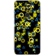 Xiaomi Redmi Note 9 Kamera Korumalı Kapak Semboller Tasarımlı Şeffaf Kılıf Şeffaf