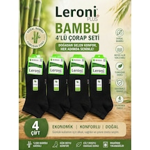 Qulat Leroni Plus Bambu Erkek Patik Çorap 4 Lü Set 40-44 Numara Nefes Alır Terletmez Ekonomik Paket Siyah