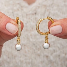 Hk Gümüş Kadın Küpe Zirkon Taşlı Gold Halka İnci Gümüş Takı Hediyelik Ürünler-205655 Çok Renkli