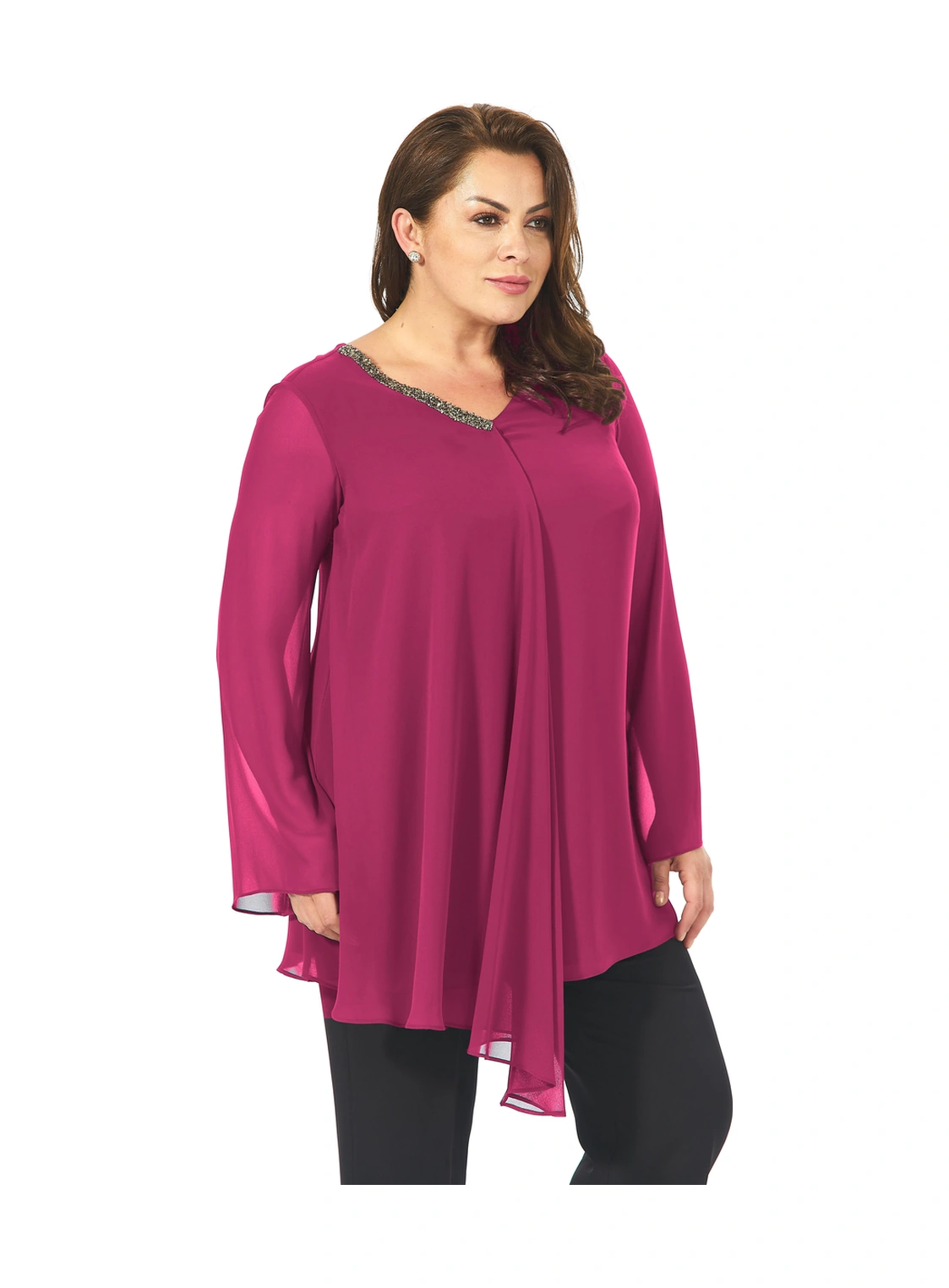 Lilas Xxl Büyük Beden Fuşya Renkli Şifon Abiye Bluz Fuşya Lilas Xxl Büyük Beden Fuşya Renkli Şifon Abiye Bluz Fuşya