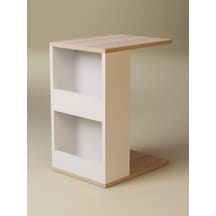 Dergilikli Raflı C Yan Sehpa, %100 Mdf Sonoma/beyaz Beyaz