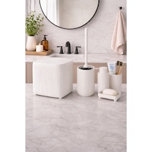 Modern Banyo Aksesuar Seti Click Kapaklı Çöp Kovası, Tuvalet Fırçası Ve Sabunluk Seti 5 Parça Dc-6803 Beyaz