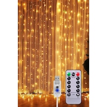 Perde Led- 3x3 Metre - 8 Fonksiyonlu - Usb + Adaptör - Kancalı Sarı