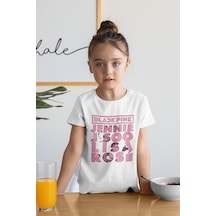 Sevbano Blackpink Müzik Grubu Baskılı Unisex Çocuk Tişört 1-12 Yaş Beyaz