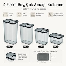 Sürgülü Kapaklı Saklama Kabı Seti, 7 Litre, 4 Farklı Boyut, Büyük Küçük Boy Gıda Erzak Depolama Kutusu, Plastik Mutfak Düzenleyici Organizer, Kolay Ve Zahmetsiz Kullanım 0,8/1,6/2,4/3,16 L