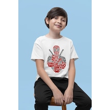 Sevbano Tasarım Dedapool Baskılı Unisex Film Kahramanı Çocuk Tişört 1-12 Beyaz