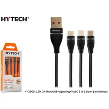 Hytech Hy-X505 1.2M 3A 3 In 1 Siyah Şarj Kablosu
