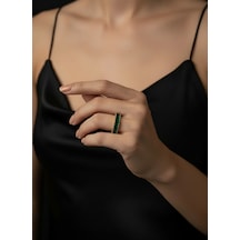 Valmont Accessories Kadın Gold Renk Zümrüt Yeşili Baget Taşlı Tamtur Yüzük Yeşil
