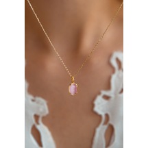 14 Ayar Pembe Opal Taşlı Kolye