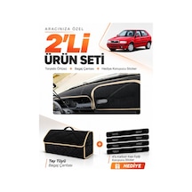 Skoda Felıcıa 1994-2001 Uyumlu Torpido Örtüsü + Tay Tüyü Bagaj Çantası + Sticker Seti - Siyah Bej