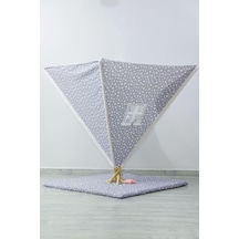 Yıldız Desen, Ahşap Direkli, Pencereli Doğal Ev-bahçe Çocuk Oyun Çadırı, Gri