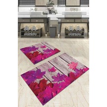 Fuşya Çınar 3d Banyo Halısı Klozet Takımı Paspas Seti Bs026n11